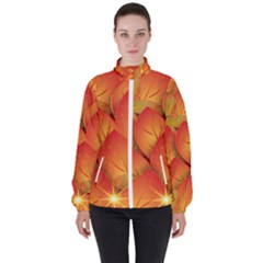 Pattern Texture Leaf Women s High Neck Windbreaker by HermanTelo