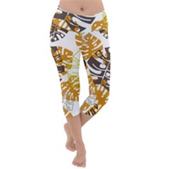 Pattern Leaves Lightweight Velour Capri Yoga Leggings by HermanTelo