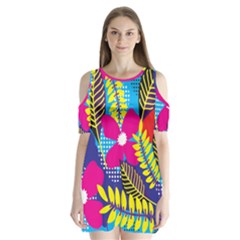 Pattern Leaf Polka Rainbow Shoulder Cutout Velvet One Piece by HermanTelo