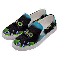 Kitten Black Furry Illustration Men s Canvas Slip Ons by Sapixe