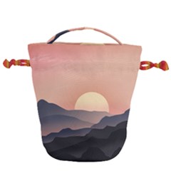 Sunset Sky Sun Graphics Drawstring Bucket Bag by HermanTelo