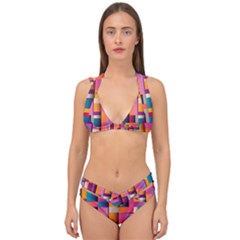 Abstract Background Geometry Blocks Double Strap Halter Bikini Set by Bajindul