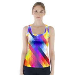 Abstract Blue Background Colorful Pattern Racer Back Sports Top by Bajindul