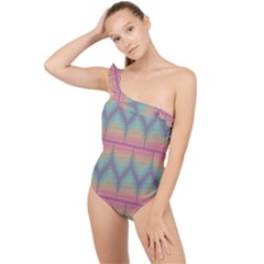 Pattern Background Texture Colorful Frilly One Shoulder Swimsuit by Bajindul