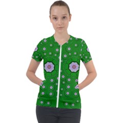 Stars Of Bleeding Hearts In Green Short Sleeve Zip Up Jacket by pepitasart