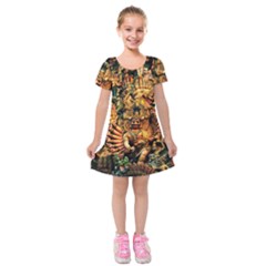 Sculpture Art Temple Tower Kids  Short Sleeve Velvet Dress by Pakrebo