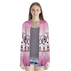 Cute Little Owl With Hearts Drape Collar Cardigan by FantasyWorld7