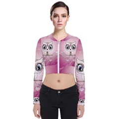 Cute Little Owl With Hearts Long Sleeve Zip Up Bomber Jacket by FantasyWorld7