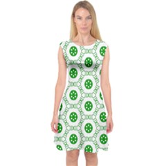 White Background Green Shapes Capsleeve Midi Dress by Nexatart