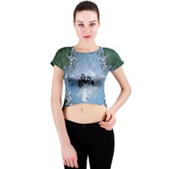 Surfboard With Dolphin Crew Neck Crop Top by FantasyWorld7