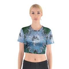 Surfboard With Dolphin Cotton Crop Top by FantasyWorld7