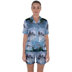 Surfboard With Dolphin Satin Short Sleeve Pyjamas Set by FantasyWorld7