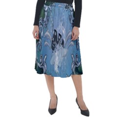 Surfboard With Dolphin Classic Velour Midi Skirt  by FantasyWorld7