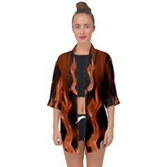 Smoke Flame Abstract Orange Red Open Front Chiffon Kimono