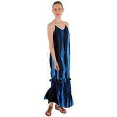 Smoke Flame Abstract Blue Cami Maxi Ruffle Chiffon Dress by Pakrebo