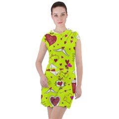 Valentin s Day Love Hearts Pattern Red Pink Green Drawstring Hooded Dress by EDDArt