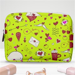 Valentin s Day Love Hearts Pattern Red Pink Green Make Up Pouch (medium) by EDDArt