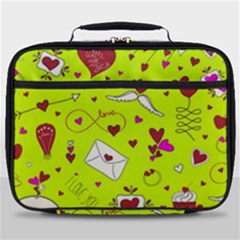 Valentin s Day Love Hearts Pattern Red Pink Green Full Print Lunch Bag by EDDArt