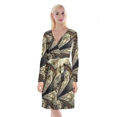 Fractal Abstract Pattern Spiritual Long Sleeve Velvet Front Wrap Dress