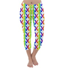 Retro Rainbow Gradient Peace Symbol Capri Winter Leggings  by Pakrebo