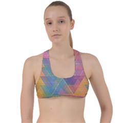 Triangle Pattern Mosaic Shape Criss Cross Racerback Sports Bra by Pakrebo