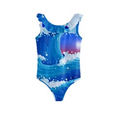 Japanese Wave Japanese Ocean Waves Kids  Frill Swimsuit