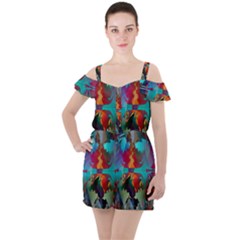 Background Sci Fi Fantasy Colorful Ruffle Cut Out Chiffon Playsuit by Pakrebo