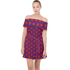 Blue Pattern Texture Off Shoulder Chiffon Dress