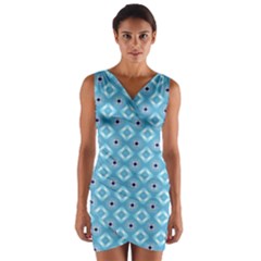 Blue Pattern Wrap Front Bodycon Dress