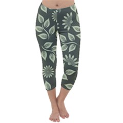 Flowers Pattern Spring Green Capri Winter Leggings  by Bajindul