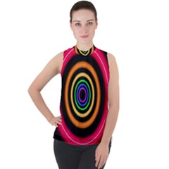 Neon Light Abstract Mock Neck Chiffon Sleeveless Top