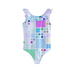 Square Colorful Pattern Geometric Kids  Frill Swimsuit