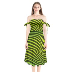 Wave Green Shoulder Tie Bardot Midi Dress by HermanTelo