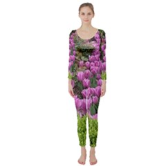 Late April Purple Tulip Long Sleeve Catsuit by Riverwoman