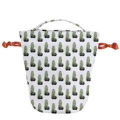 Cactus White Pattern Drawstring Bucket Bag by snowwhitegirl