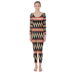 Zigzag Ethnic Pattern Background Long Sleeve Catsuit by Pakrebo