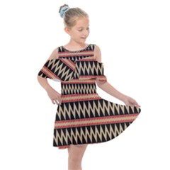 Zigzag Ethnic Pattern Background Kids  Shoulder Cutout Chiffon Dress