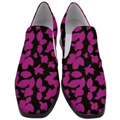 Dark Botanical Motif Print Pattern Women Slip On Heel Loafers