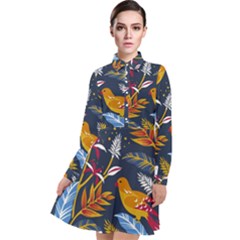 Colorful Birds In Nature Long Sleeve Chiffon Shirt Dress by Sobalvarro