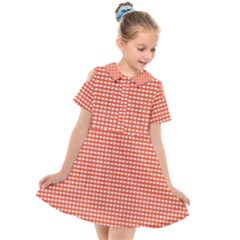 Gingham Plaid Fabric Pattern Red Kids  Short Sleeve Shirt Dress by HermanTelo