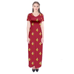 Peeled Banana On Red Short Sleeve Maxi Dress by snowwhitegirl