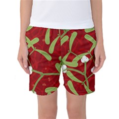 Mistletoe Christmas Texture Advent Women s Basketball Shorts by Simbadda