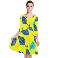 Leaves Pattern Picture Detail Quarter Sleeve Waist Band Dress by Simbadda