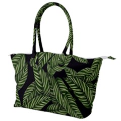 Leaves Black Background Pattern Canvas Shoulder Bag by Simbadda