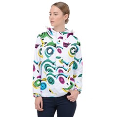 Distorted Circles On A White Background                 Women Hooded Front Pocket Windbreaker