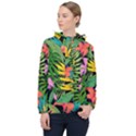 Tropical leaves                   Women Hooded Front Pocket Windbreaker View1