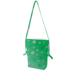 Snowflakes Winter Christmas Green Folding Shoulder Bag by HermanTelo