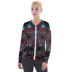 Abstract Flower Artwork Art Velour Zip Up Jacket