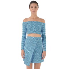 Lines Blue Repeating Textile Off Shoulder Top With Skirt Set by Wegoenart