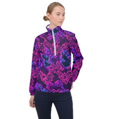 Pink Blue Abstract Texture                        Women Half Zip Windbreaker